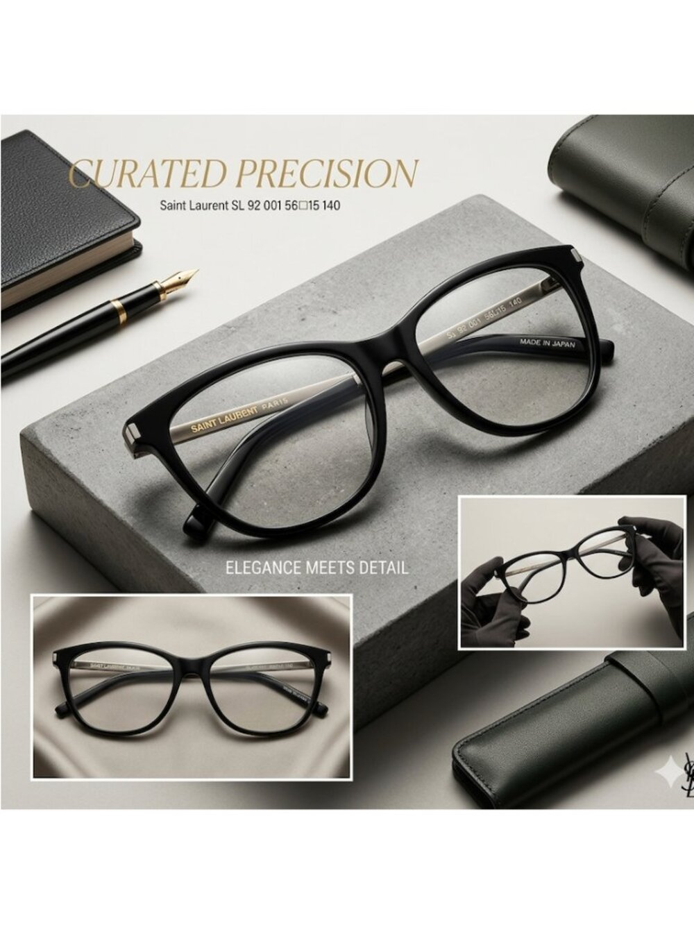 Saint Laurent SL 92 001 Black Eyeglasses Frames 56-15-140 | Authentic YSL